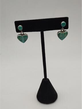 Sterling Silver Turquoise Inlay Heart Dangle Earrings